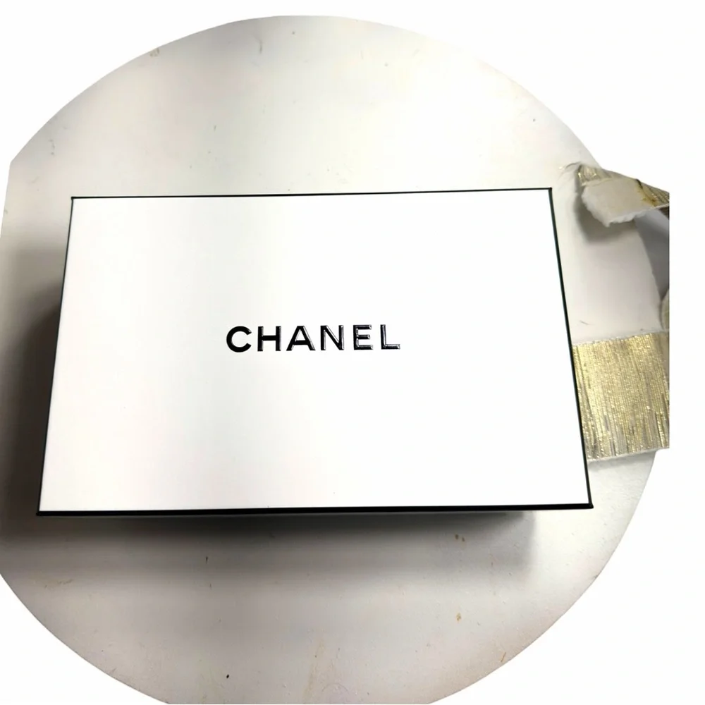 Chanel Authentic Gift Box & Envelope, Stamp Wrap w/ Logo Gold Ribbon & Packaging